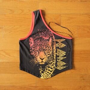 Def Leppard One Shoulder Tank Top Womens Black Graphic Leopard Print S Rock Band